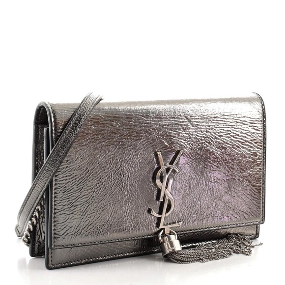 YSL wallet on Chain Wrinkled Metallic Leather Crosbody - Picture 7 of 13
